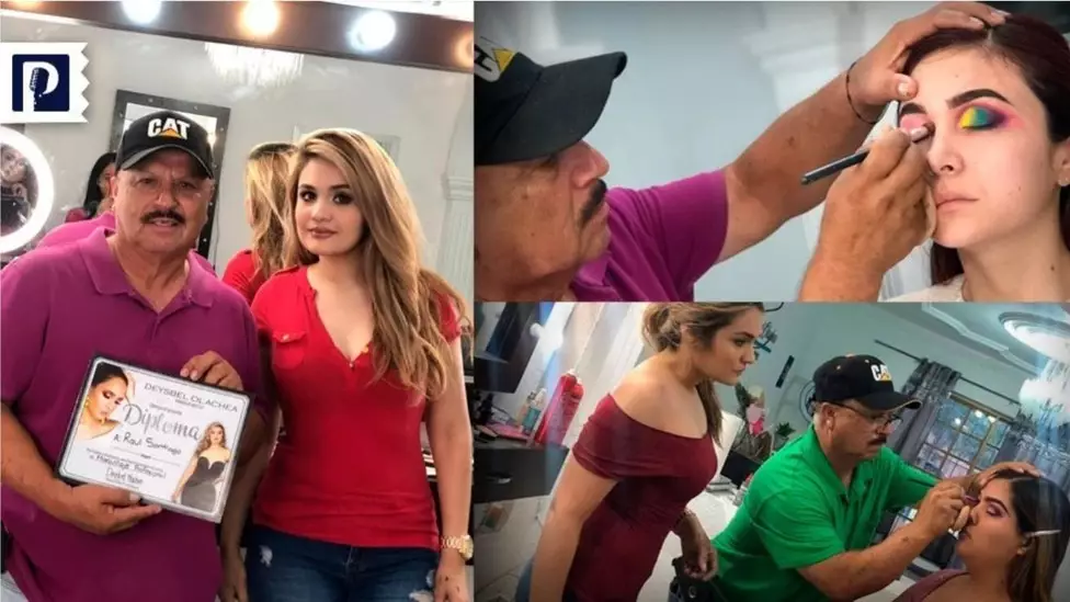 Don Raúl Santiago doing his own makeup on girls.